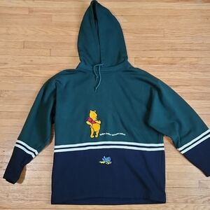 Vintage Disney Winne The Pooh Forest Green And Blue Hooded Sweatshirt